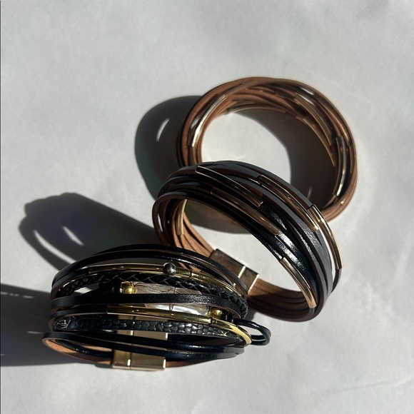 Vintage multi strand leather Stylish Multi-Strand Bracelets magnetic closure o/s - Picture 9 of 9